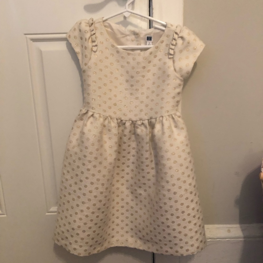 Janie and Jack Cream with Gold Polk Dot Dress